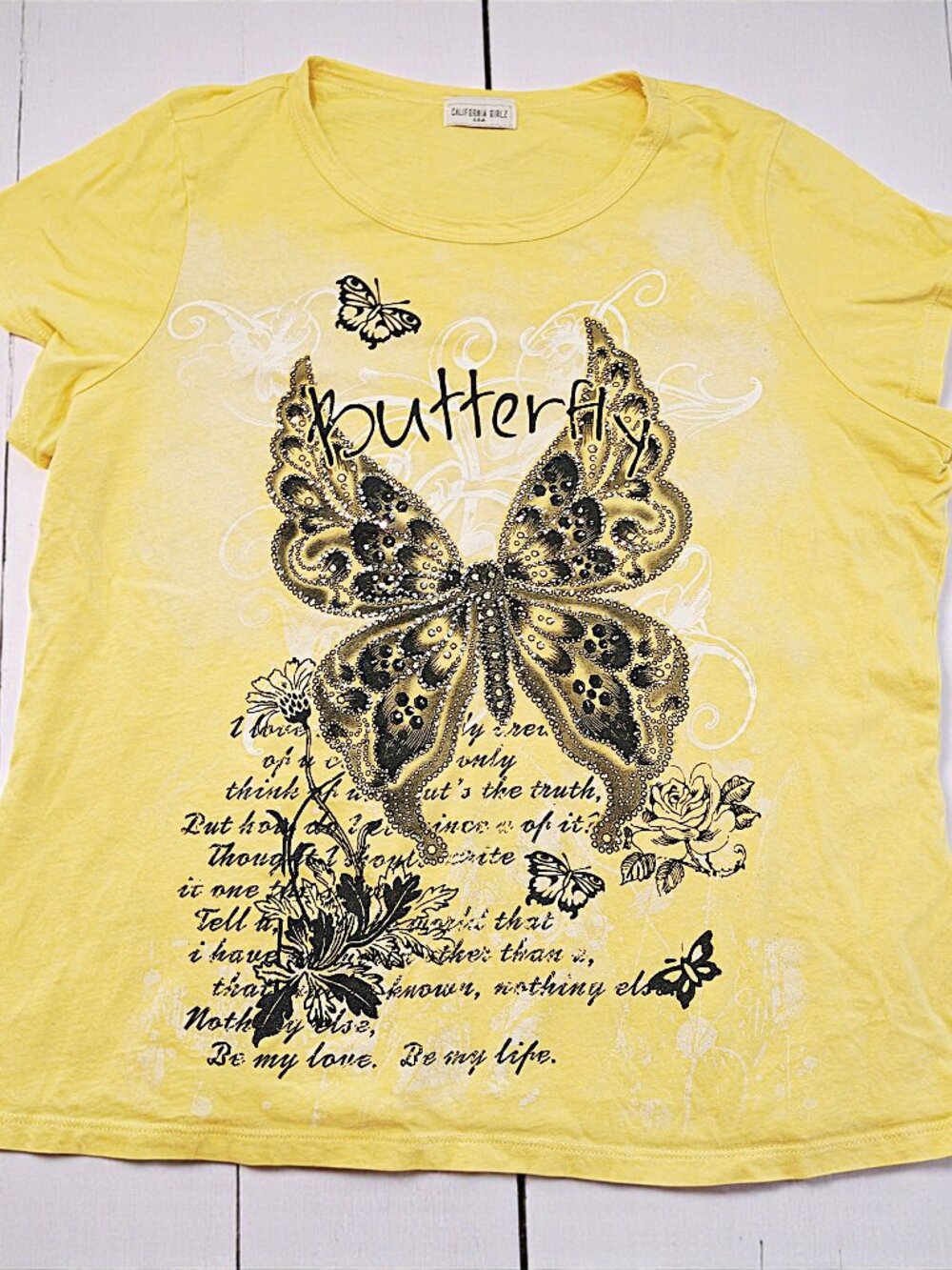California Girlz Glittery Butterfly Graphic T-Shirt, Casual Summer Boho Top